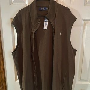 Polo Ralph Lauren knit Full Zip Up Brown Vest Mens XXL TTG 100% Cotton